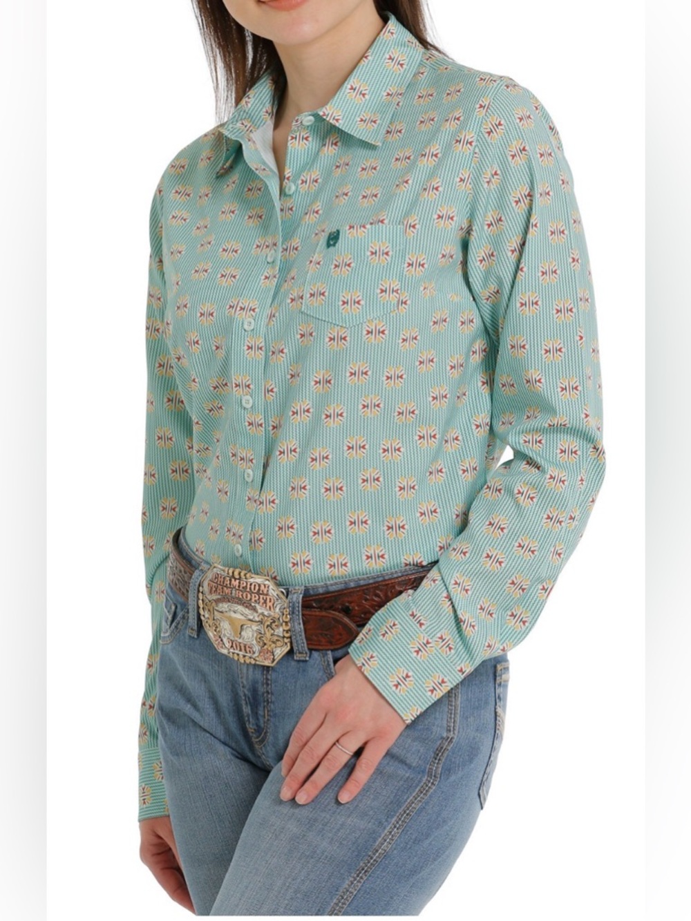 Women's Cinch Arena Flex fabric shirt light green: Selleria Repetti Size Small